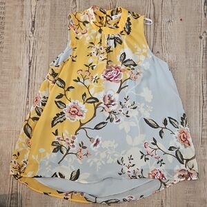 DR2 ' Yellow & Light Blue Floral Sleeveless  Blouse